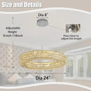 Dia 24" Modern Crystal Chandelier Silver Ring Chandelier Adjustable Height Luxury Crystal Pendant Ceiling Light Fixture for Dining Living Room Bedroom by CozyNest Decor