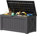 JUMMICO 120 Gallon Resin Deck Box, Large Outdoor Storage Box Waterproof & Lockable for Garden, Patio, Pools (Gray) by CozyNest Decor