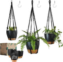 3 Pack Self Watering Hanging Planters Macrame Plant Hangers with Indoor Flower Pots 10" / 8" / 7", 3 Different Size Hanging Basket, Plant Hanger with Hooks for Garden Home Decor Black Large by GreenHaven Gardens
