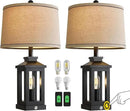 23.75" Retro Farmhouse Black Table Lamp for Living Room Bedroom Nightstand Set of 2 Touch Control Bedside Nightlight Vintage Modern Lamp with USB C+A Ports and 2 Light Sources by CozyNest Decor