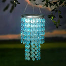 Hanging Solar Lantern Outdoor, 2 Tiers 21” Solar Blue Acrylic Beaded Chandelier with Cool White LED S Hooks for Garden Yard Patio Gazebo Outside Decor by CozyNest Decor