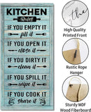 Hanging Kitchen Rules Wood Decor Sign, Rustic Kitchen Wooden Signs, Printed Wood Wall Art Sign, Kitchen Door Rules Rustic Sign, Hanging Wood Sign Kitchen Decor, Funny Farmhouse Kitchen Wall Décor C1 by CozyNest Decor