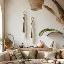 2Pcs Macrame Wall Hanging Boho Home Decor Fiber Art with Sphere Knots Tassels Handmade Yarn Art for Bedroom Living Room Office Entryway by CozyNest Decor