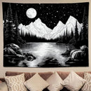 keowhsf Starry Night Mountain Lake Tapestry Black and White Tapestries Aesthetic Moon and Stars Wall Hanging Dark Nature Forest Tapestry for Bedroom Living Room Dorm Decor by CozyNest Decor