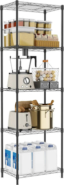 5 Tiers Shelf Metal Storage Shelves Wire Rack Closet Organizers with Wheel for Garage Kitchen Bathroom Laundry Black 11.8" D x 17.7" W x 55" H by CozyNest Decor