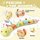 Baby Toys 0 to 12 Months, Musical Stuffed Animal Activity Soft Toys with Multi-Sensory Crinkle, Rattle and Textures, Infant Tummy Time Toys for Newborn Boys Girls, Caterpillar, Yellow by TinyTreasures Baby Boutique