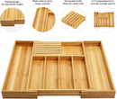 VaeFae Bamboo Silverware Drawer Organizer Kitchen, Expandable Utensil Organizer with Knife Block, Cutlery Tray with Divider, Multifunctional Wooden Drawer Organizer by CozyNest Decor