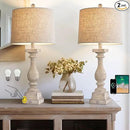BOBOMOMO 27" Farmhouse 3-Way Dimmable Touch Control Table Lamp Set of 2 with USB A &USB C Charging Ports for Bedroom Living Room Vintage Rustic Traditional Nightstand Bedside Lamps (2 Bulbs Included) by CozyNest Decor