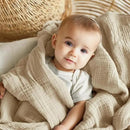 EMME Muslin Baby Blankets 100% Cotton 4-Layer Swaddle Baby 40"x50" Lightweight Soft Breathable Cooling Baby Blanket for Toddler, Infant, Newborn, Boys and Girls All Season Gauze Blanket, Light Tan by CozyNest Decor