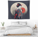 Japanese Woman Geisha Tapestry Asian Red Cherry Blossom Red Sun Traditional Kimono Folk Tapestries Home Decor for Living Room Bedroom Apartment Farmhouse Dorm 60"x50" by CozyNest Decor