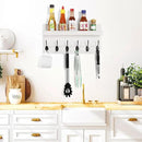 Shelf with Hooks, Coat Rack Wall Mount with 6 Double Metal Hooks, 17 Inch Farmhouse Wall Hooks with Shelf for Entryway, Bathroom, Kitchen, White