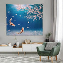 Japanese Koi Fish Tapestry, Cherry Blossoms Asian Oriental Blue Floral Branch Koi Fish Carp Tapestries Wall Hanging for Bedroom Living Room Office Decor 60"x50" by CozyNest Decor