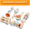 Montessori Mama Baby Rattle and Musical Set, 6 Piece Wooden Infant Toy by TinyTreasures Baby Boutique