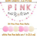 Jishi 3-Pack Pom Pom Garland Pink Felt Ball Ornament Garland Christmas Decorations, Cute Pompom Strings for Christmas Tree Decor, Xmas Holiday Party, Birthday Banner - 6.6 Feet Long, 24 Balls 25mm by CozyNest Decor
