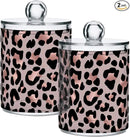 2 Pack Qtip Holder Dispenser Rose Gold Black Leopard Bathroom Storage Canister Lid Acrylic Plastic Apothecary Jar Set Vanity Makeup Organizer for Cotton Swab/Ball/Round Pads, Floss by CozyNest Decor