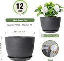 12 inch Large Plant Pots, Plastic Planters with Drainage Holes and Saucers, Flower Pots for Indoor Outdoor Plants, Modern Decorative Pots for Garden House Plants, Black by GreenHaven Gardens