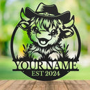 Personalized Highland Cow Name metal Signs,Custom Highland Cow Metal Shed Wall Decor,Black Metal Wall Art Plaques Outdoor wall Decorative Signage (Style A) by CozyNest Decor