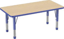 FDP Rectangle Activity School and Kids Classroom Table (24 x 48 inch), Toddler Legs, Adjustable Height 15-24 inches - Maple Top and Blue Edge by CozyNest Decor