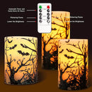 Halloween Decor Flameless Candles Set of 3 Black Spooky Bats Decal Flickering Candles Battery Operated with Remote Real Wax LED Pillar Candles for Halloween Party Horrible Theme Decor by GreenHaven Gardens