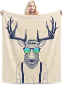HGOD DESIGNS Deer Throw Blanket Deer Dressed up Like Cool Hipster Blanket Super Soft Flannel Throw Blanket Lightweight Plush Fuzzy Bed Blanket for Bedding Sofa and Travel 40"X50" by CozyNest Decor