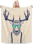 HGOD DESIGNS Deer Throw Blanket Deer Dressed up Like Cool Hipster Blanket Super Soft Flannel Throw Blanket Lightweight Plush Fuzzy Bed Blanket for Bedding Sofa and Travel 50"X60" by CozyNest Decor