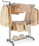 SONGMICS Clothes Drying Rack 3-Tier, Foldable Laundry Drying Rack 58.3-Inch Tall, Stainless Steel, Rolling Clothes Horses, Clothes Airer, Indoor Outdoor Use, Dove Gray ULLR702G01 by TinyTreasures Baby Boutique