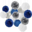Navy-Blue Silver Party-Decorations Paper-Flowers Lanterns - 15PCS Birthday Royal White Wedding Tissue Pom Poms Streamers,Baby Bridal Shower Bachelorette Graduation Hanging Supplies Decor Hugfond by CozyNest Decor