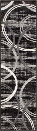 Rugshop Modern Wavy Circles Design Runner Rug 2' x 7'2" Black by TinyTreasures Baby Boutique