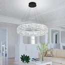 Dia 24" Modern Crystal Chandelier Black Ring Chandelier Adjustable Height Luxury Crystal Pendant Ceiling Light Fixture for Dining Living Room Bedroom by CozyNest Decor