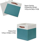 HNZIGE Fabric Storage Bins for Shelves 13x13 Storage Cubes Set Of 4 Foldable Storage Baskets with Handles for Organizing Cloth Closet Toy Nursery(Teal&White) by TinyTreasures Baby Boutique
