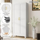 Metal Pantry Cabinet with 2 Doors and Adjustable Shelves - 71" Kitchen Storage Cabinet with Gold Handles - Versatile Storage for Kitchen, Bathroom, Dining Room, Utility Room - White by CozyNest Decor