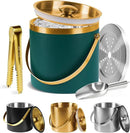 Ice Bucket, Green Ice Bucket 3L with Silicone Sealing Ring Double-Wall Vacuum Insulation Champagne Buckets with Filter Layer Ice Tongs Ice Scoop (Green, 3 L) by CozyNest Decor