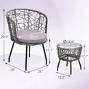 Kromax 3 Piece Bistro Set, Modern Outdoor Wicker Patio Furniture with Tempered Glass Table Top and 2 Chairs, Washable Cushions, Grey Rattan and Grey Cushion by CozyNest Decor