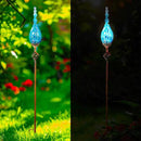 Garden Solar Light, Decorative LED Flame Garden Stakes, Hand Blown Glass and Metal Outdoor Decoration, 3 x 36 Inches (Light Blue) by GreenHaven Gardens