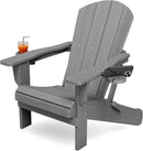 KINGYES Folding Adirondack Chair with Dual Cup Holders - HDPE All-Weather Outdoor Chairs, Grey by GreenHaven Gardens