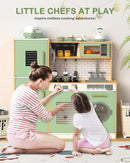 Babytronic Wooden Kitchen Playset for Kids, Interactive Play Kitchen with Lights & Sounds, Children Pretend Toy Kitchen Set with Faucet, Oven, Microwave, Kitchenware for Toddlers Ages 3+ (Green&Wood) by TinyTreasures Baby Boutique