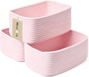 Small Storage Baskets for Organizing | Closet Organizer Bins | Shelf Toy Basket | Woven Rope Baskets | Cube Decorative Box | Shallow Basket | 11.5x7.5x4.7” | 3 Packs Light Pink by TinyTreasures Baby Boutique