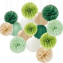 Sage Green-Boho Party-Decorations Paper Flowers Lanterns - 15PCS Birthday Gender Neutral Baby Shower Tissue Pom Poms Streamers, Champagne Gold Rustic Wedding Graduation Hanging Supplies Decor Hugfond by CozyNest Decor
