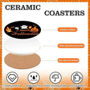 4Pcs Halloween Coasters Orange Black Round Ceramic Coaster Trick or Treat Heat-Resistant Cup Mats for Wooden Table Protection Home Party Supplies by CozyNest Decor