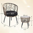 Kromax 3 Piece Bistro Set, Modern Outdoor Wicker Patio Furniture with Tempered Glass Table Top and 2 Chairs, Washable Cushions, Natural Rattan and Black Cushion by CozyNest Decor