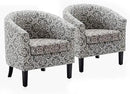 BELLEZE Accent Barrel Chair Set of 2, Linen Round Chair Club Tub Sofa Corner Chair with Flared Legs and Cozy Soft Padding for Living Room Bedroom Waiting Room - White & Gray by CozyNest Decor