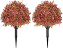 24" Tall Artificial Boxwood Ball Fall Topiary Trees Set of 2, UV Resistant Large Faux Plants Outdoor, 2ft Fake Bushes and Shrubs Look Real with Stake for Front Porch Outside Planter Backyard Decor by GreenHaven Gardens