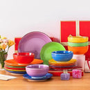 vancasso Bonita Dinnerware Set Muticolor Stoneware 18 Pieces Service for 6, Handpainted Spirals Pattern Stoneware Plates and Bowls Set by CozyNest Decor