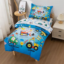 NTBED 4 Pieces Construction Truck Toddler Bedding Set for Baby Boys, Cartoon Vehicles Excavator Cars Printed, Includes Comforter, Flat Sheet, Fitted Sheet and Pillowcase,Sky Blue by TinyTreasures Baby Boutique