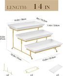 MALACASA 3 Tier Serving Trays for Party, 14 Inch Porcelain White Trays for Serving Food, Dessert Stand with Collapsible Gold Metal Rack by CozyNest Decor
