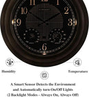 CLXEAST 24 Inch Self-Illuminated in/Outdoor Atomic Wall Clock with Temperature and Humidity, Oversized Large 24 Inch Wall Clocks for Living Room Decor, Brushed Grey Oak Wooden Finish by CozyNest Decor