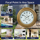 ANDY STAR 21 Inch Outdoor Clocks Waterproof, Large Outdoor Wall Clocks for Patio with Thermometer, Weatherproof Illuminated Clock Battery Operated with Thermometer&Hygrometer, Gold Metal Finish by CozyNest Decor