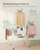 SONGMICS Clothes Drying Rack, Foldable 2-Level Laundry Drying Rack, Free-Standing Airer, 1 Additional Tall Hanging Bar, 2 Height-Adjustable Wings, 24 Drying Rails, Space Savng, Simply White ULLR521W01 by TinyTreasures Baby Boutique