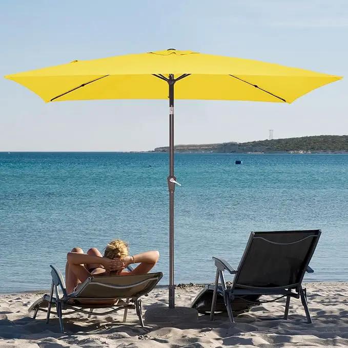 JEAREY 6.5x10 ft Rectangular Patio Umbrellas Outdoor Market Umbrella with Push Button Tilt and Crank, Rectangle Table Umbrella 6 Sturdy Ribs UV Protection for Pool Garden Backyard Deck, Yellow, photo 8 of 9