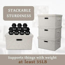 Medium 15" 21 Quart Collapsible Stackable Storage Bins with Lids, 3 Packs Beige Foldable Fabric Closet Boxes Heavy-duty Linen Cube Baskets Container for Bedroom Office (15 x 11 x 8)